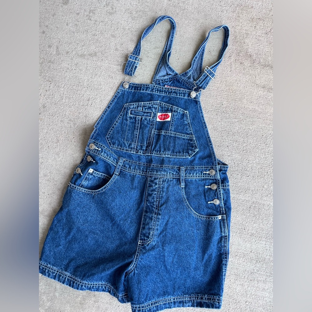 Vintage 90s revolt denim blue short overalls - Picture 2 of 5